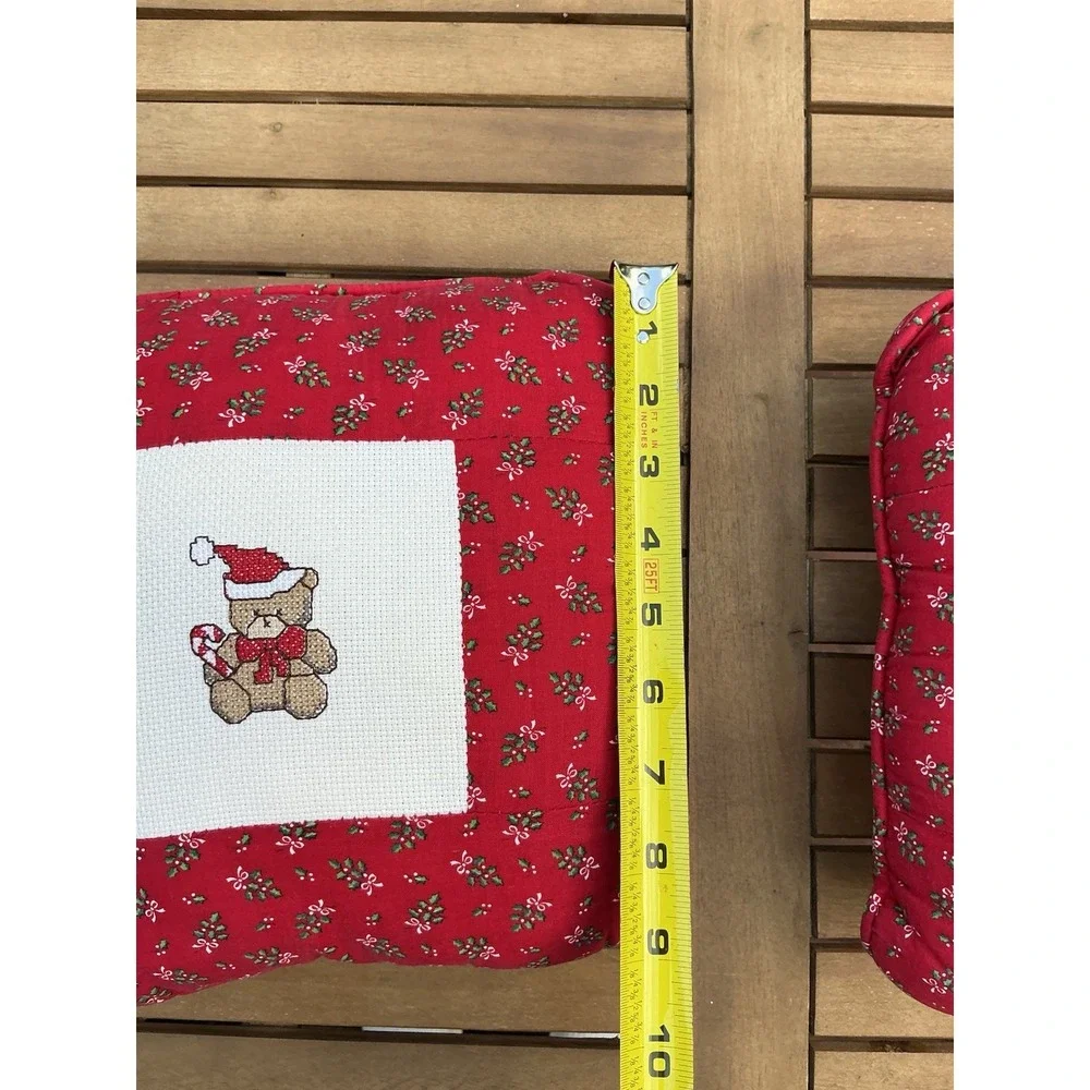 Hand Made Cross Stitch Christmas Pillows Set Of 2 Bear Snowman Holiday Decor Vtg